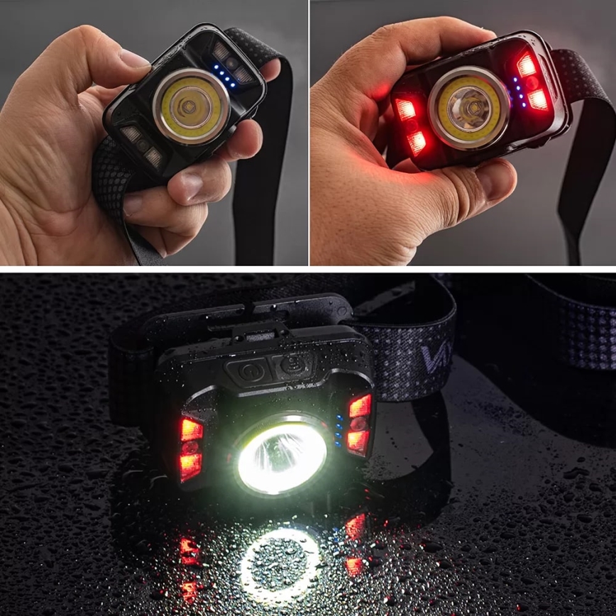 LED Димируем акумулаторен челник със сензор и червена светлина LED/15W/5V IP66 430 лъскав 1800 mAh
