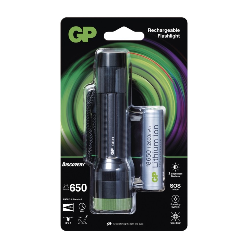 LED акумулаторен фенер GP DISCOVERY CR41 LED/Li-ion 3,7V IPX7