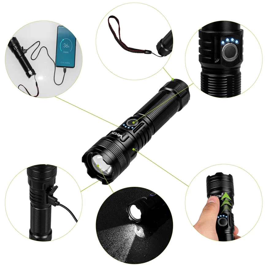 LED регулируема презареждаема фенерче с функция powerbank LED/10W/5V IPX4 600 lm 2000 mAh