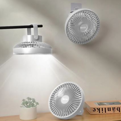 LED Акумулаторен маса вентилатор с LED осветление LED/2W/5V USB 2400 mAh бял
