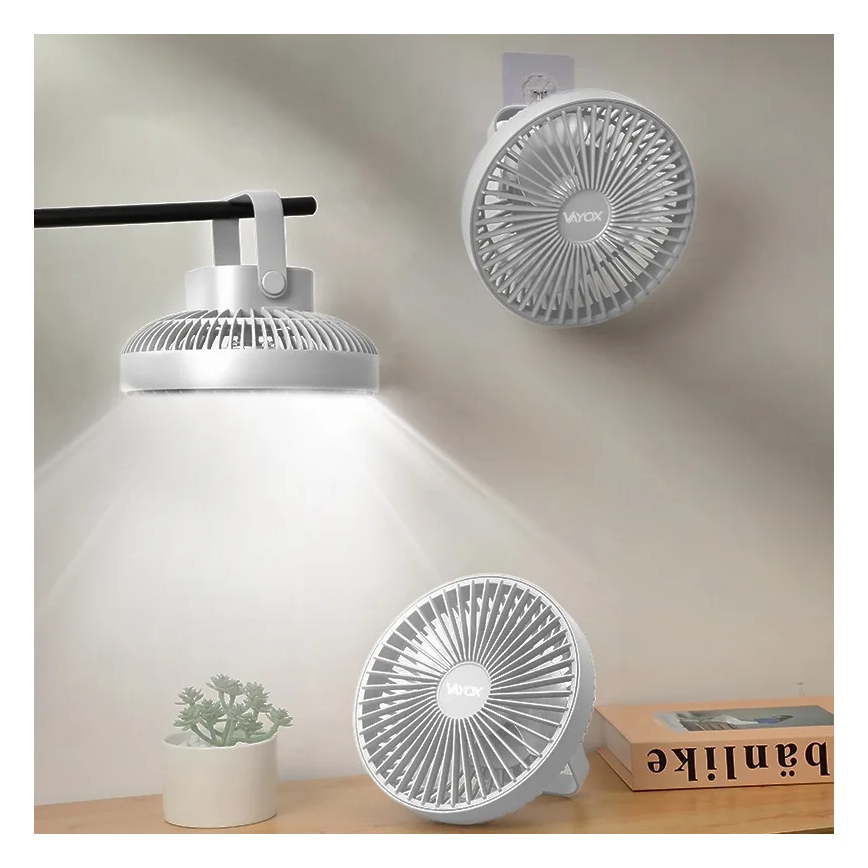 LED Акумулаторен маса вентилатор с LED осветление LED/2W/5V USB 2400 mAh бял