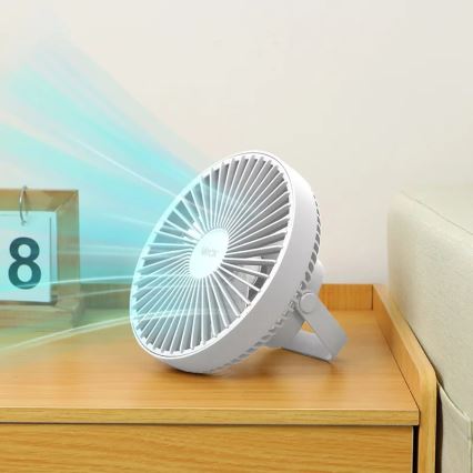 LED Акумулаторен маса вентилатор с LED осветление LED/2W/5V USB 2400 mAh бял