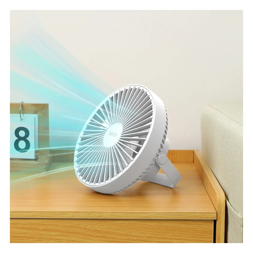 LED Акумулаторен маса вентилатор с LED осветление LED/2W/5V USB 2400 mAh бял
