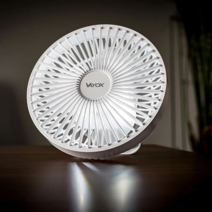 LED Акумулаторен маса вентилатор с LED осветление LED/2W/5V USB 2400 mAh бял