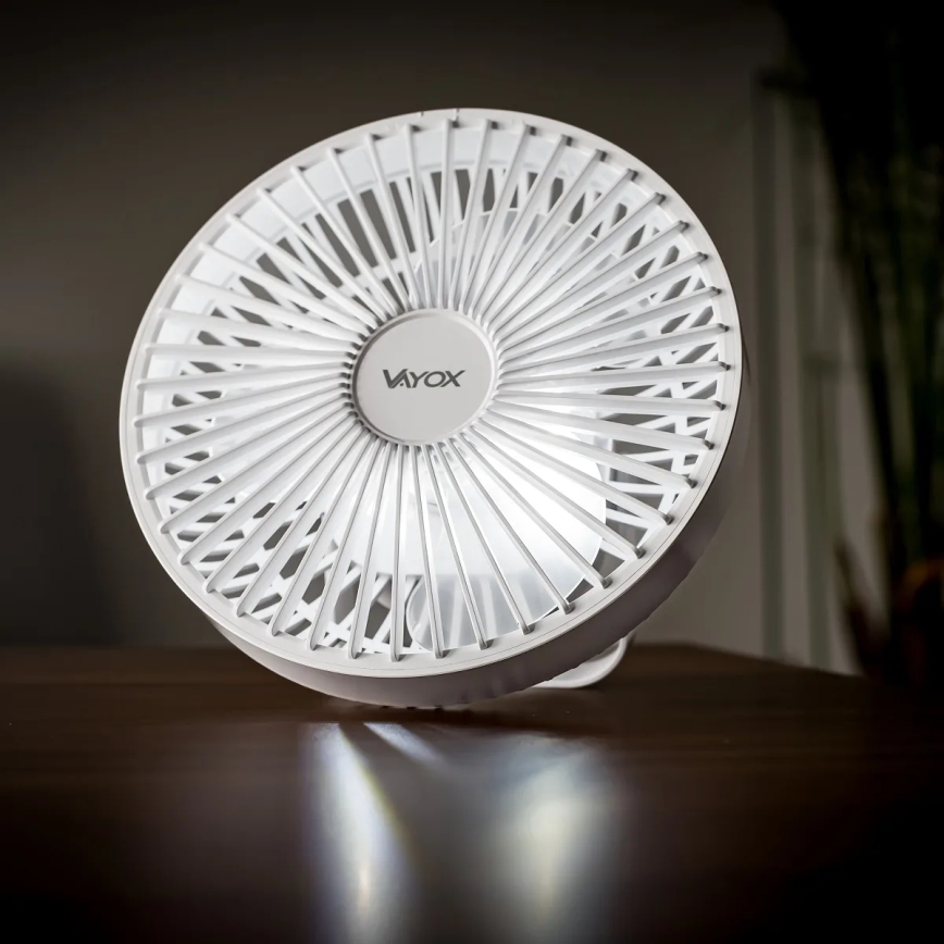 LED Акумулаторен маса вентилатор с LED осветление LED/2W/5V USB 2400 mAh бял