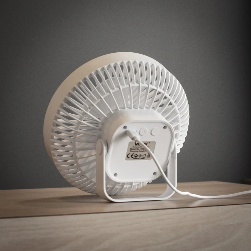 LED Акумулаторен маса вентилатор с LED осветление LED/2W/5V USB 2400 mAh бял