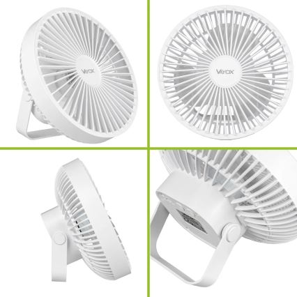 LED Акумулаторен маса вентилатор с LED осветление LED/2W/5V USB 2400 mAh бял