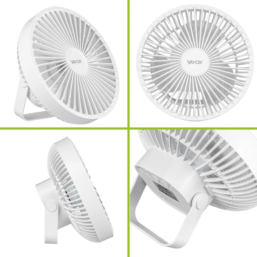 LED Акумулаторен маса вентилатор с LED осветление LED/2W/5V USB 2400 mAh бял