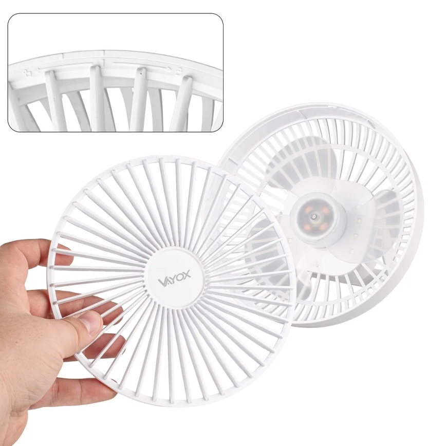 LED Акумулаторен маса вентилатор с LED осветление LED/2W/5V USB 2400 mAh бял