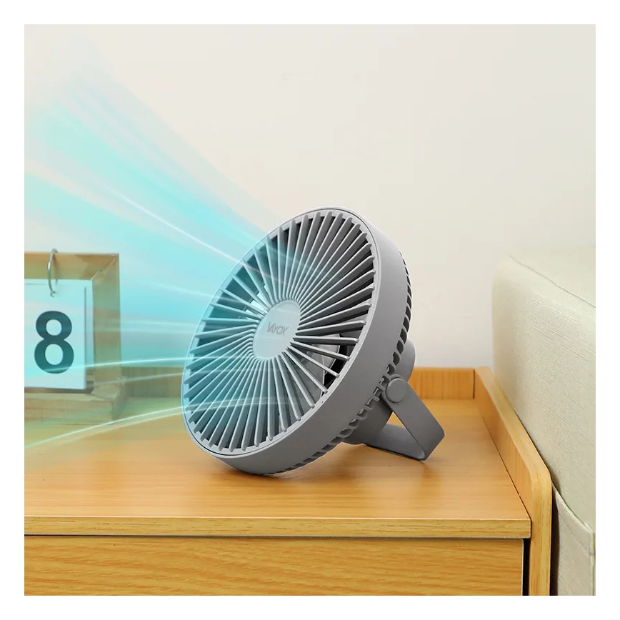 LED Акумулаторен маса вентилатор с LED осветление LED/2W/5V USB 2400 mAh сив