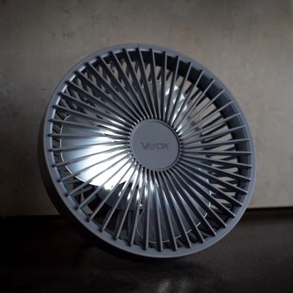 LED Акумулаторен маса вентилатор с LED осветление LED/2W/5V USB 2400 mAh сив