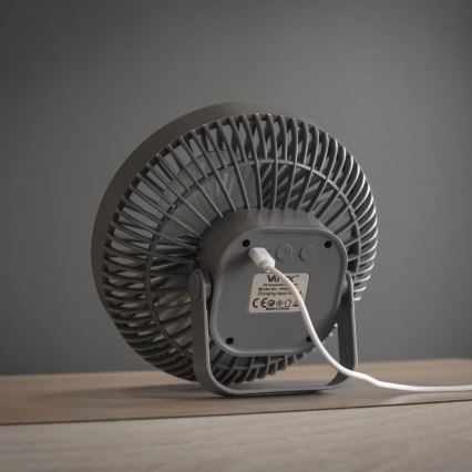 LED Акумулаторен маса вентилатор с LED осветление LED/2W/5V USB 2400 mAh сив