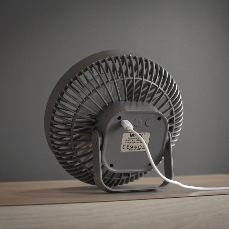 LED Акумулаторен маса вентилатор с LED осветление LED/2W/5V USB 2400 mAh сив