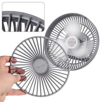 LED Акумулаторен маса вентилатор с LED осветление LED/2W/5V USB 2400 mAh сив