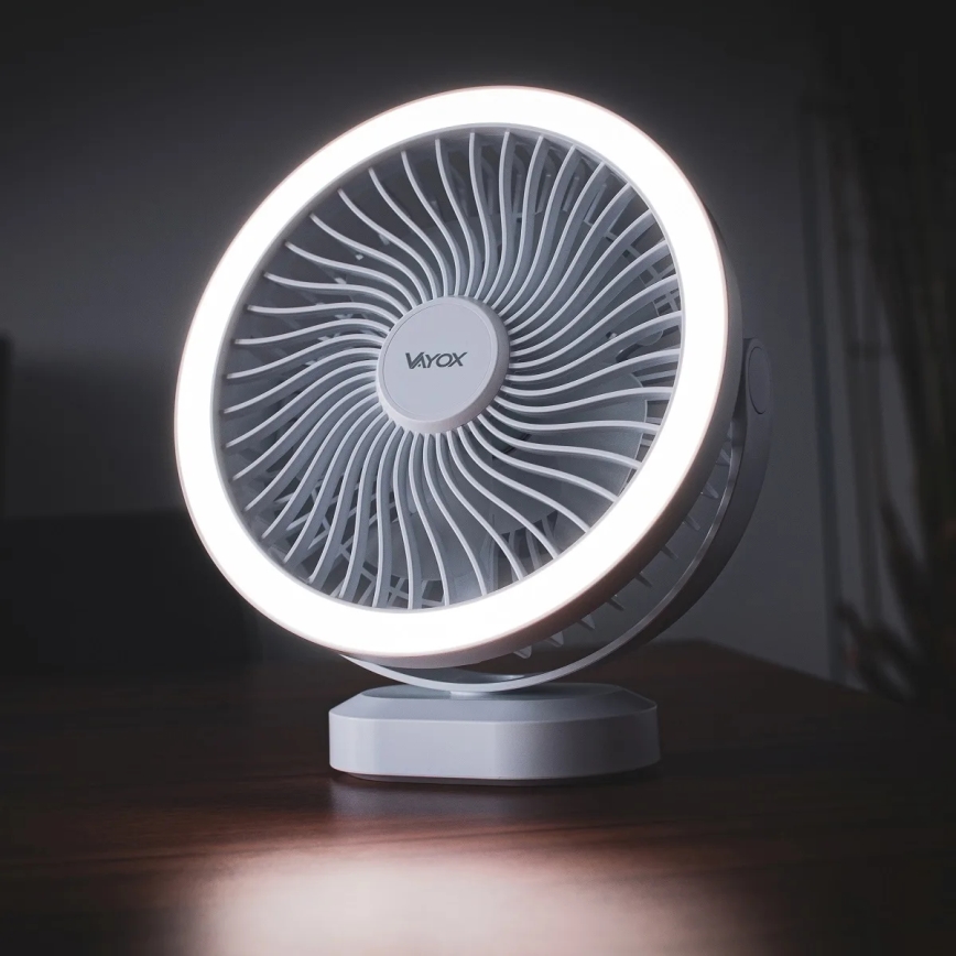 LED Акумулаторен маса вентилатор с LED осветление LED/3W/5V USB 2400 mAh бял