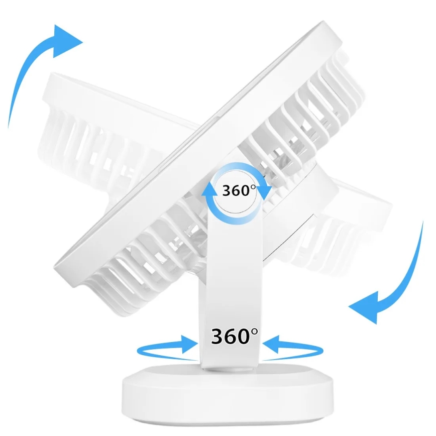 LED Акумулаторен маса вентилатор с LED осветление LED/3W/5V USB 2400 mAh бял