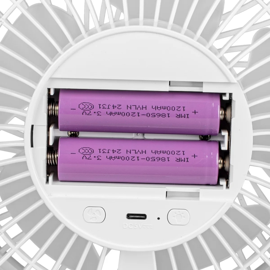 LED Акумулаторен маса вентилатор с LED осветление LED/3W/5V USB 2400 mAh бял