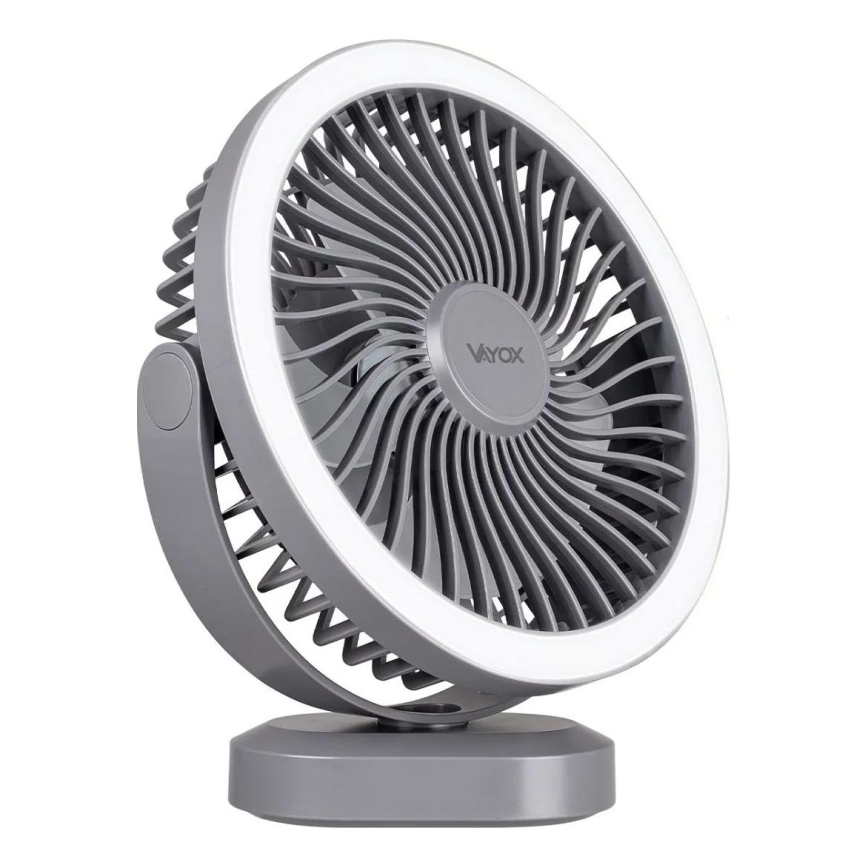 LED Акумулаторен маса вентилатор с LED осветление LED/3W/5V USB 2400 mAh сив