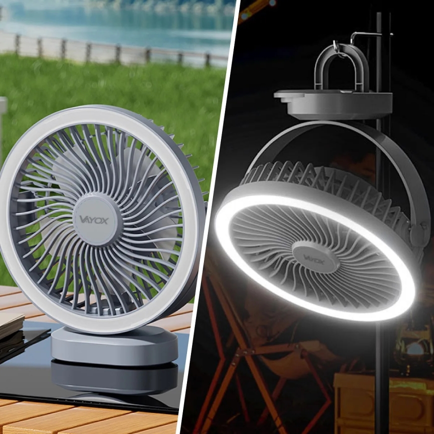 LED Акумулаторен маса вентилатор с LED осветление LED/3W/5V USB 2400 mAh сив