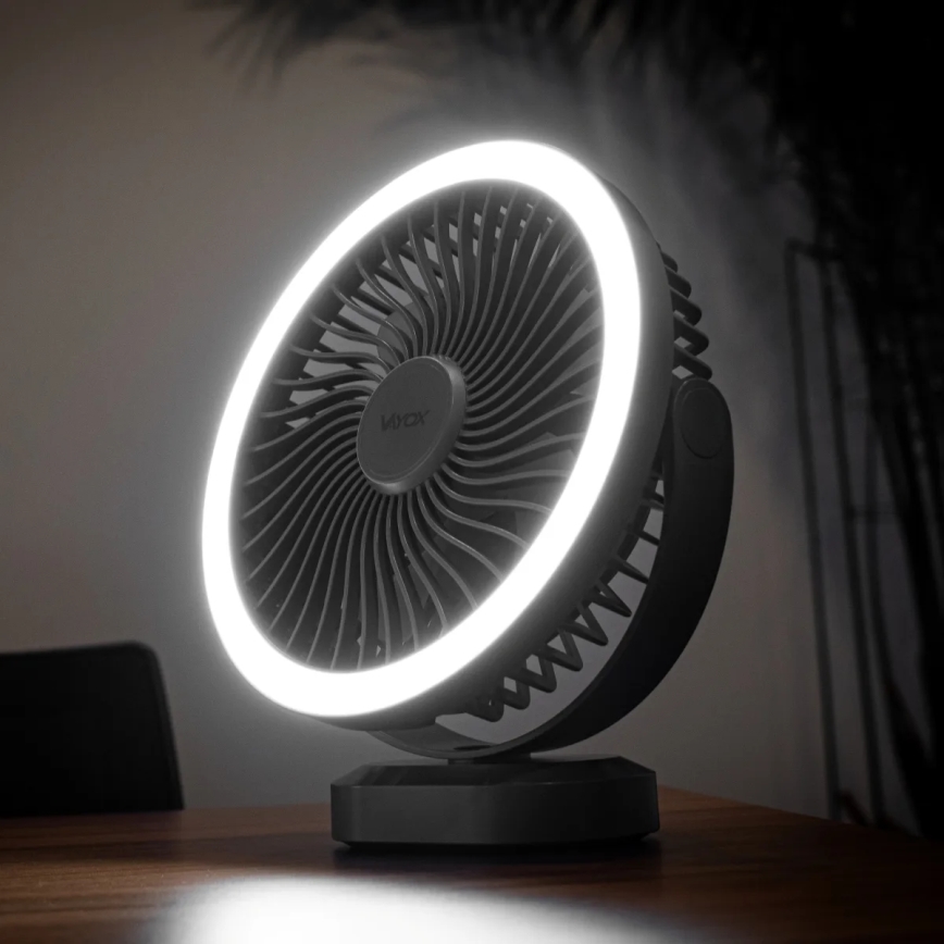LED Акумулаторен маса вентилатор с LED осветление LED/3W/5V USB 2400 mAh сив