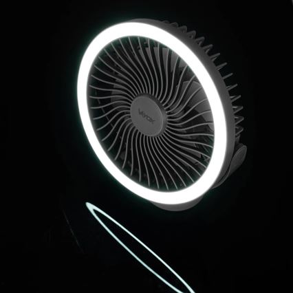 LED Акумулаторен маса вентилатор с LED осветление LED/3W/5V USB 2400 mAh сив