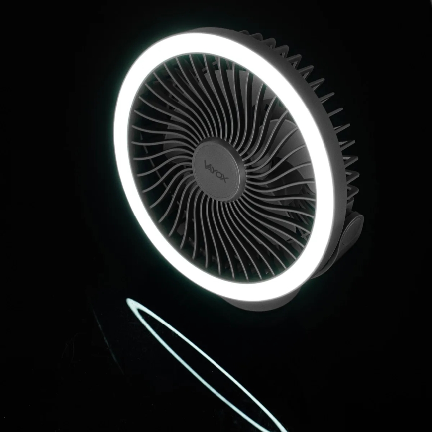 LED Акумулаторен маса вентилатор с LED осветление LED/3W/5V USB 2400 mAh сив