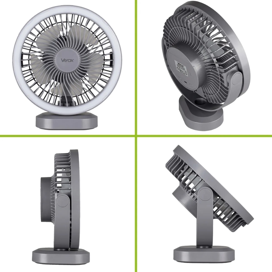 LED Акумулаторен маса вентилатор с LED осветление LED/3W/5V USB 2400 mAh сив