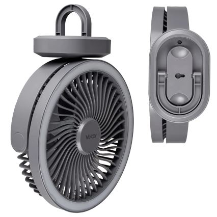 LED Акумулаторен маса вентилатор с LED осветление LED/3W/5V USB 2400 mAh сив
