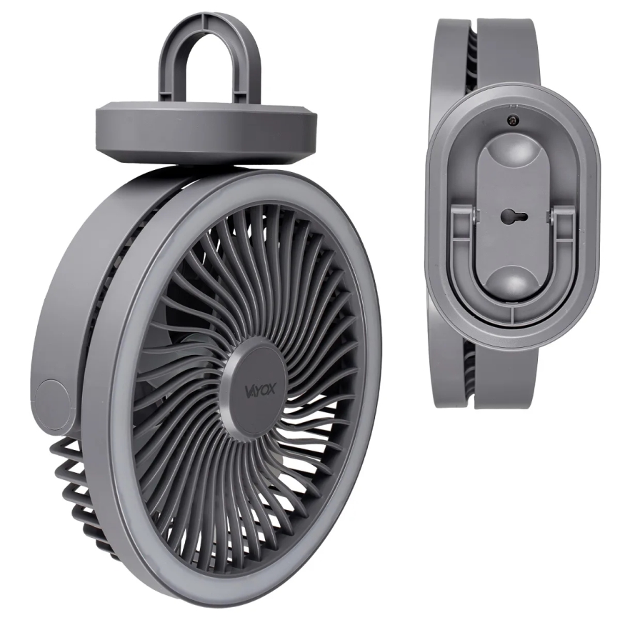 LED Акумулаторен маса вентилатор с LED осветление LED/3W/5V USB 2400 mAh сив