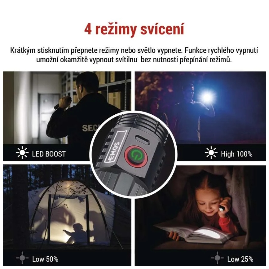 LED акумулаторен метален фенер LED/5V 3000 лъскав 5000 mAh IP43