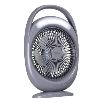 LED акумулаторен настолен вентилатор с LED осветление LED/2,8W/5V USB 2400 mAh сив