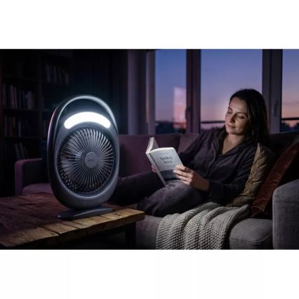 LED акумулаторен настолен вентилатор с LED осветление LED/2,8W/5V USB 2400 mAh сив