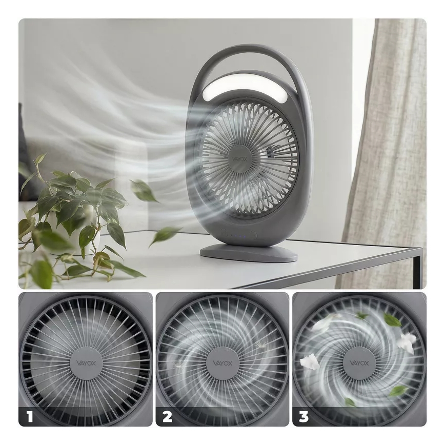 LED акумулаторен настолен вентилатор с LED осветление LED/2,8W/5V USB 2400 mAh сив