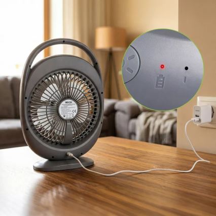 LED акумулаторен настолен вентилатор с LED осветление LED/2,8W/5V USB 2400 mAh сив