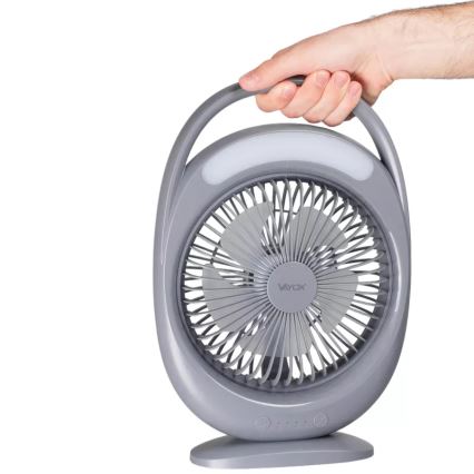 LED акумулаторен настолен вентилатор с LED осветление LED/2,8W/5V USB 2400 mAh сив