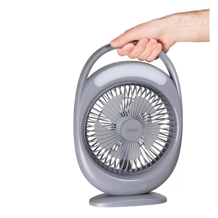 LED акумулаторен настолен вентилатор с LED осветление LED/2,8W/5V USB 2400 mAh сив