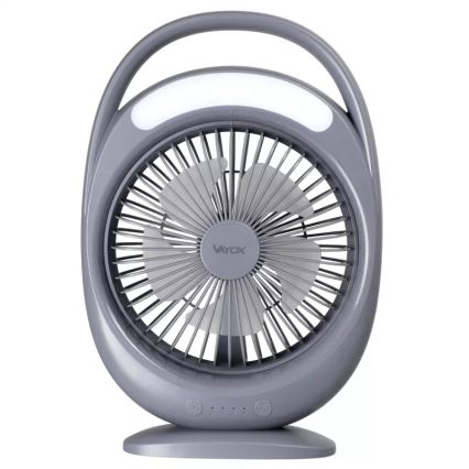 LED акумулаторен настолен вентилатор с LED осветление LED/2,8W/5V USB 2400 mAh сив
