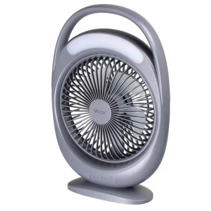 LED акумулаторен настолен вентилатор с LED осветление LED/2,8W/5V USB 2400 mAh сив