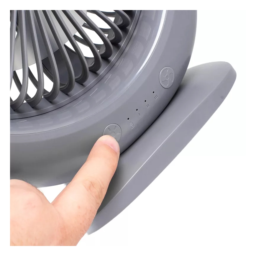LED акумулаторен настолен вентилатор с LED осветление LED/2,8W/5V USB 2400 mAh сив