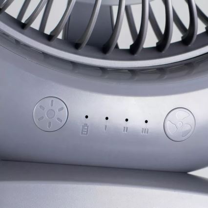 LED акумулаторен настолен вентилатор с LED осветление LED/2,8W/5V USB 2400 mAh сив