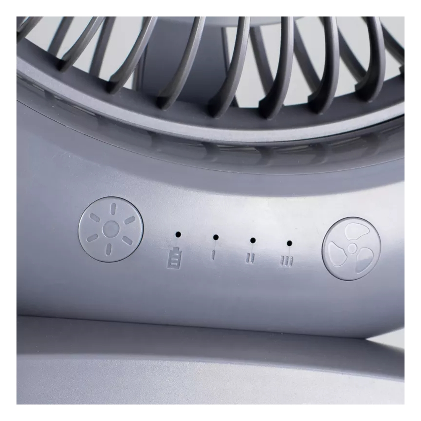 LED акумулаторен настолен вентилатор с LED осветление LED/2,8W/5V USB 2400 mAh сив