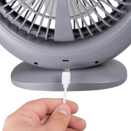 LED акумулаторен настолен вентилатор с LED осветление LED/2,8W/5V USB 2400 mAh сив