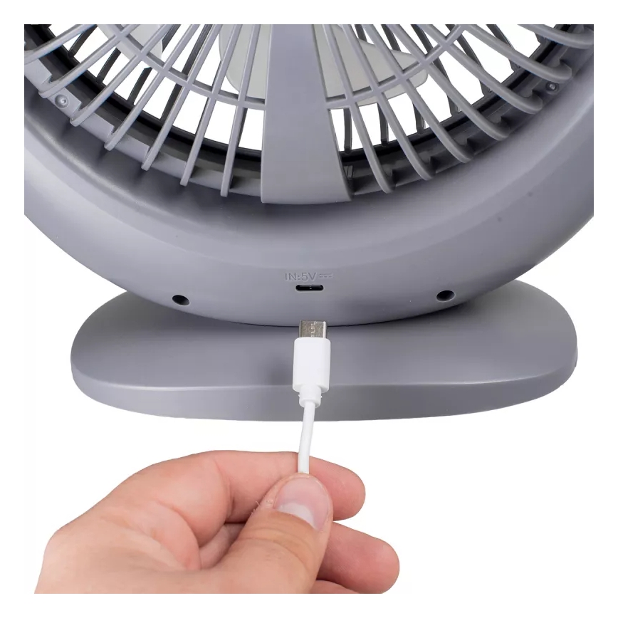 LED акумулаторен настолен вентилатор с LED осветление LED/2,8W/5V USB 2400 mAh сив