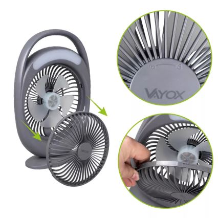LED акумулаторен настолен вентилатор с LED осветление LED/2,8W/5V USB 2400 mAh сив
