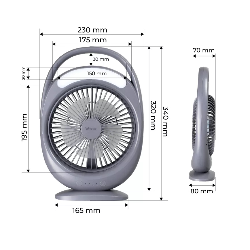 LED акумулаторен настолен вентилатор с LED осветление LED/2,8W/5V USB 2400 mAh сив