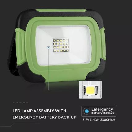 LED Акумулаторен прожектор SAMSUNG CHIP LED/10W/3,7V IP44 4000K 3600 mAh зелен