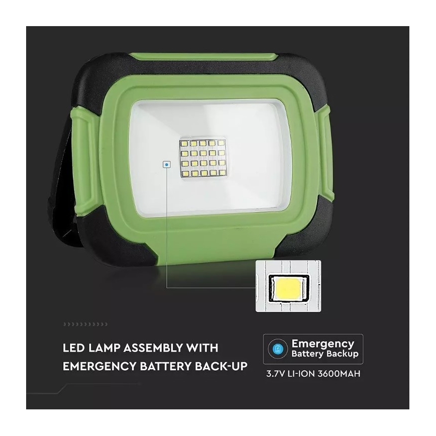 LED Акумулаторен прожектор SAMSUNG CHIP LED/10W/3,7V IP44 4000K 3600 mAh зелен