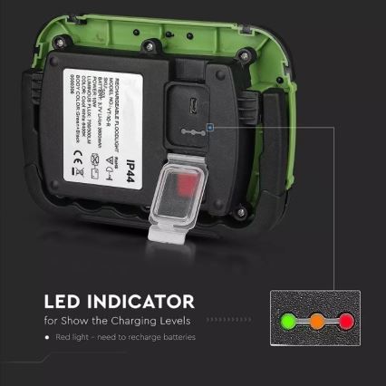 LED Акумулаторен прожектор SAMSUNG CHIP LED/10W/3,7V IP44 4000K 3600 mAh зелен