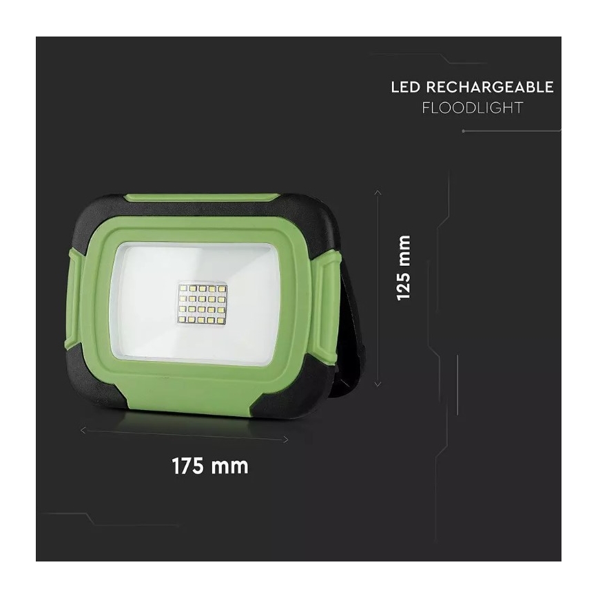 LED Акумулаторен прожектор SAMSUNG CHIP LED/10W/3,7V IP44 4000K 3600 mAh зелен