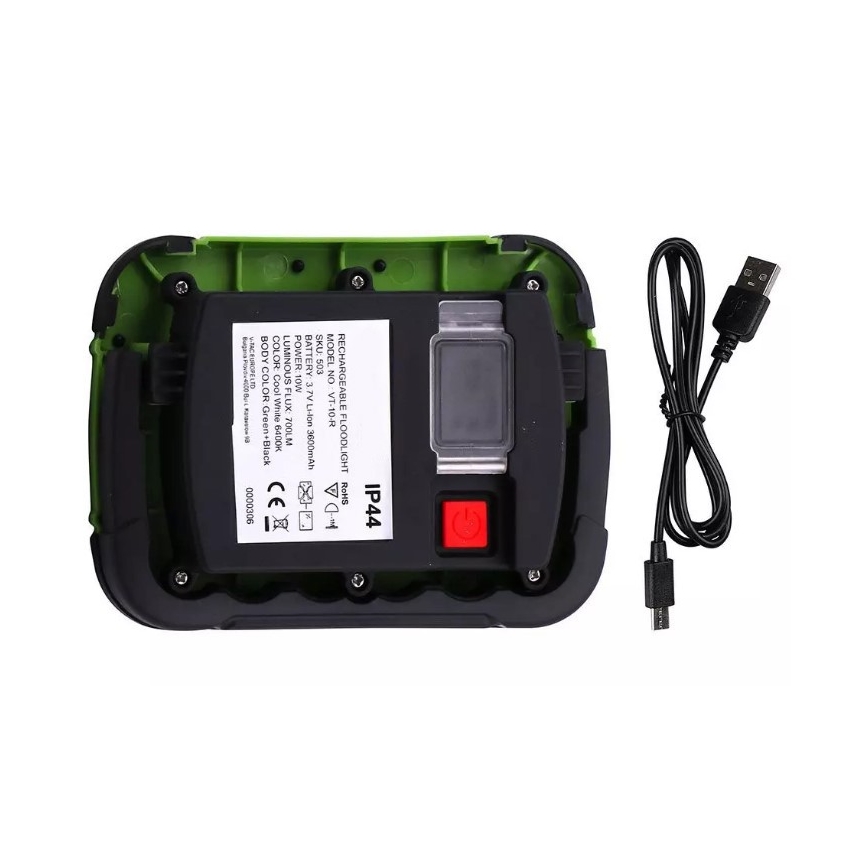 LED Акумулаторен прожектор SAMSUNG CHIP LED/10W/3,7V IP44 6400K 3600 mAh зелен